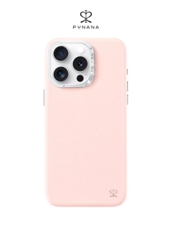 Чехол PYNANA для iPhone 16 Pro кожа, Swarovski розовая сакура