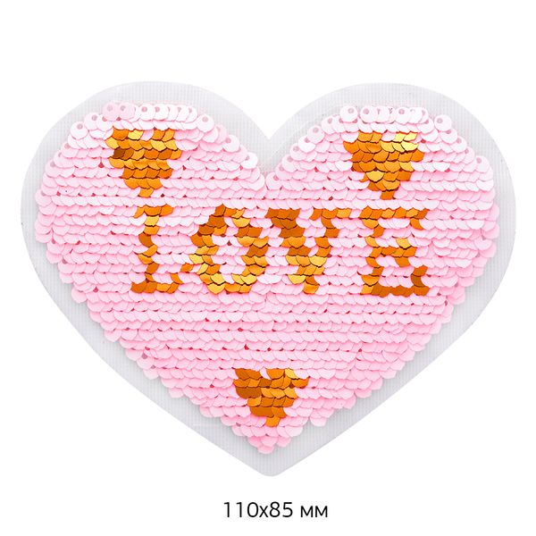 Аппликация термоклеевая Сердце Love 11х8,5 см 2 шт