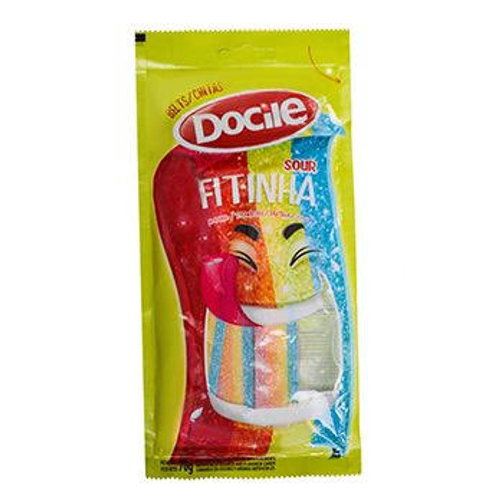 Жевательный мармелад Docile FITINHA SOUR STRAWBERRY COLORED BELTS (цветные ЛЕНТЫ со вкусом клубники) 70 гр. 1/12