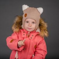 Шлем зимний вязаный меринос "Медвежонок" с меховыми ушками