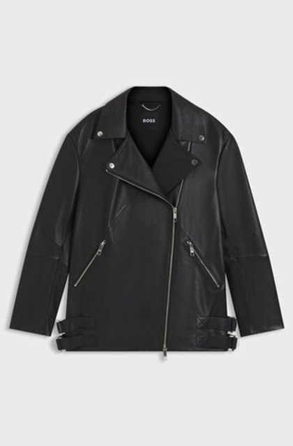 BOSS Куртка удлиненная кожаная с двойными боковыми ремешками