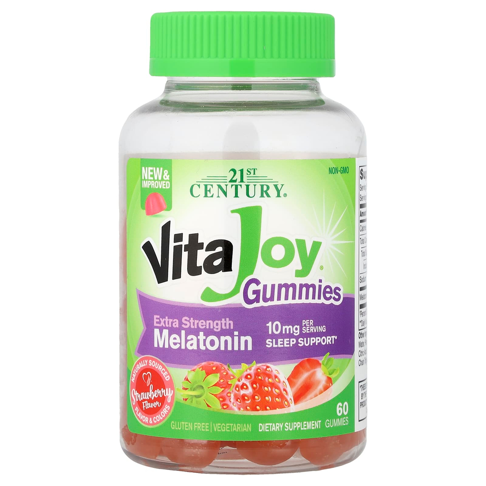 21st Century, VitaJoy®, жевательные таблетки с мелатонином, со вкусом клубники, 60 жевательных таблеток (5 мг в 1 жевательной таблетке)