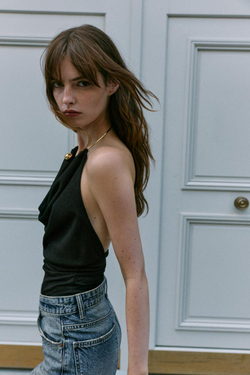 ZARA ТОП С МЕТАЛЛИЧЕСКИМ ЧОКЕРОМ, ЧЕРНЫЙ