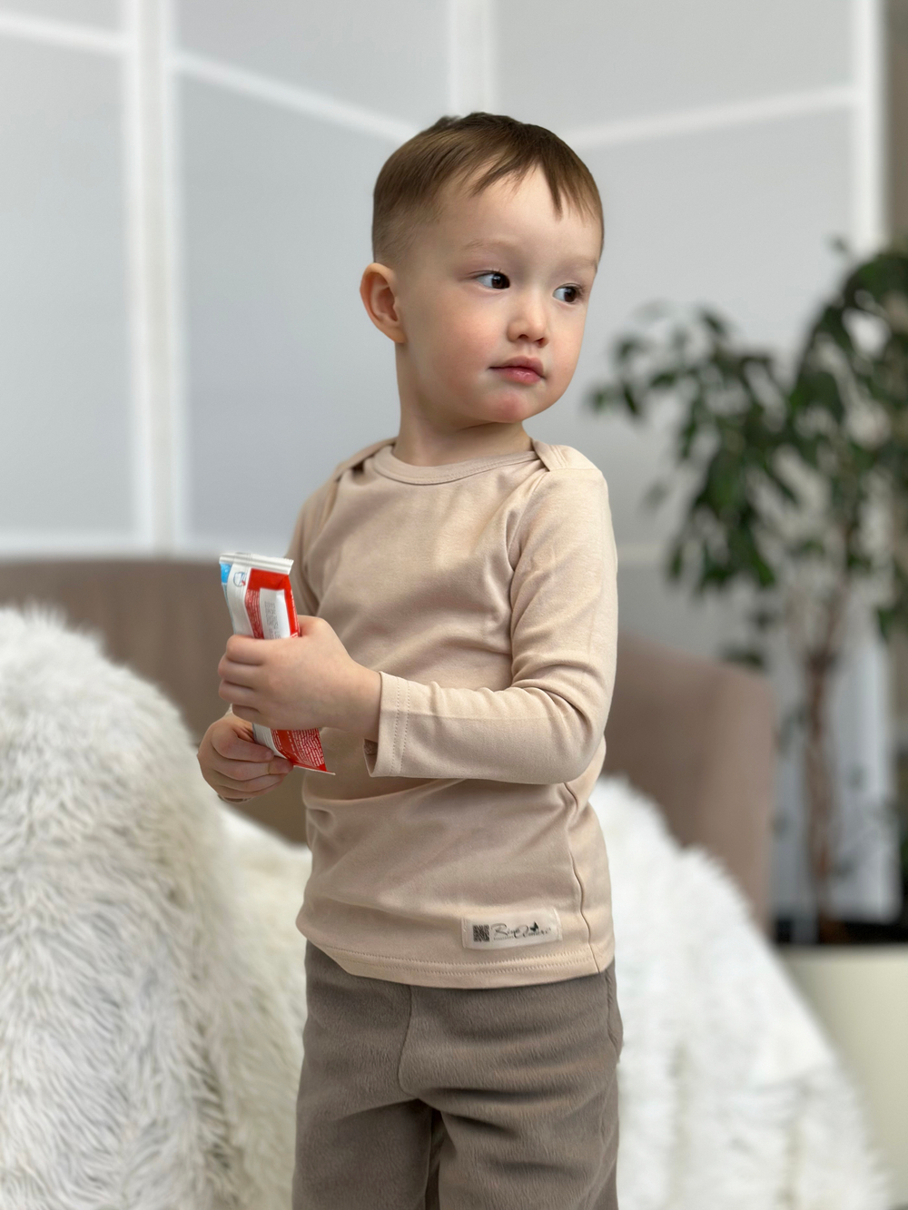 Футболка с длинным рукавом Светлый кофе