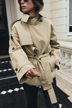 ZARA КОРОТКИЙ ТРЕНЧ WATER-REPELLENT — ZW COLLECTION, СВЕТЛО-БЕЖЕВЫЙ