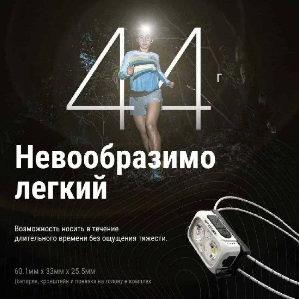 Фонарь налобный Nitecore NU21 360 люмен сверхлегкий 44г дальность 58м