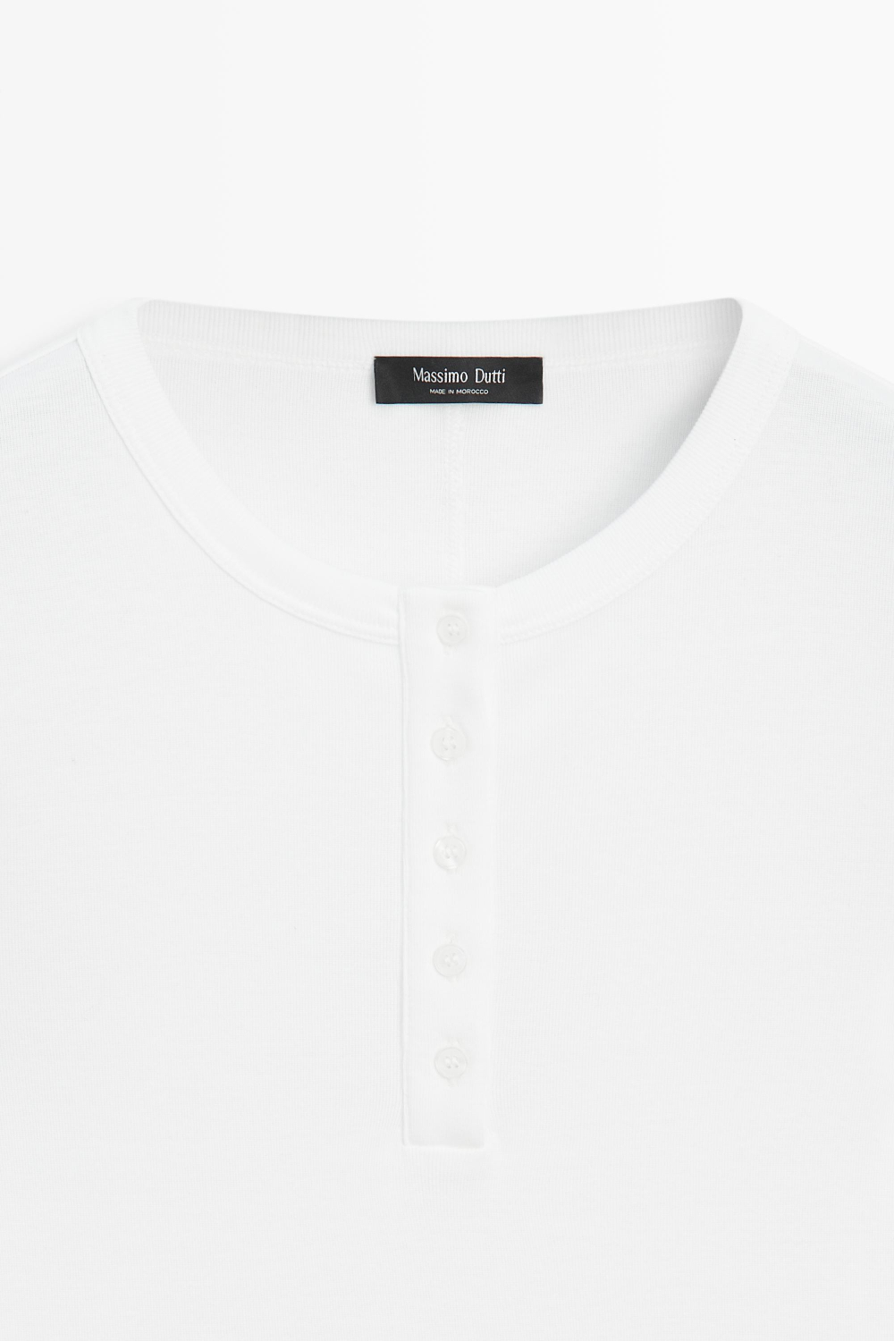 Massimo Dutti Футболка с воротником на пуговицах и длинными рукавами из 100% хлопка, белый