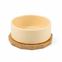 Миска Mr.Kranch керамическая для собак Bamboo на бамбуковой подставке Сливочная 860 мл