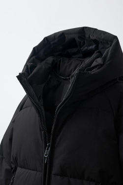 ZARA ДЛИННЫЙ ПУХОВИК 50% ПУХА 50% ПЕРА WATER REPELLENT, ЧЕРНЫЙ