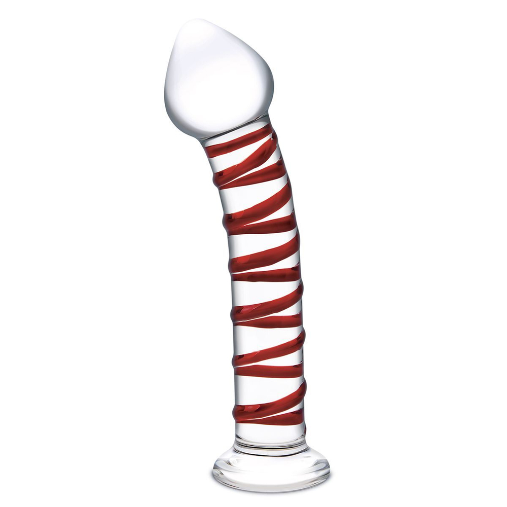 Стеклянный фаллоимитатор с красной спиралью Mr. Swirly - 20,5 см. (Цвет: прозрачный)