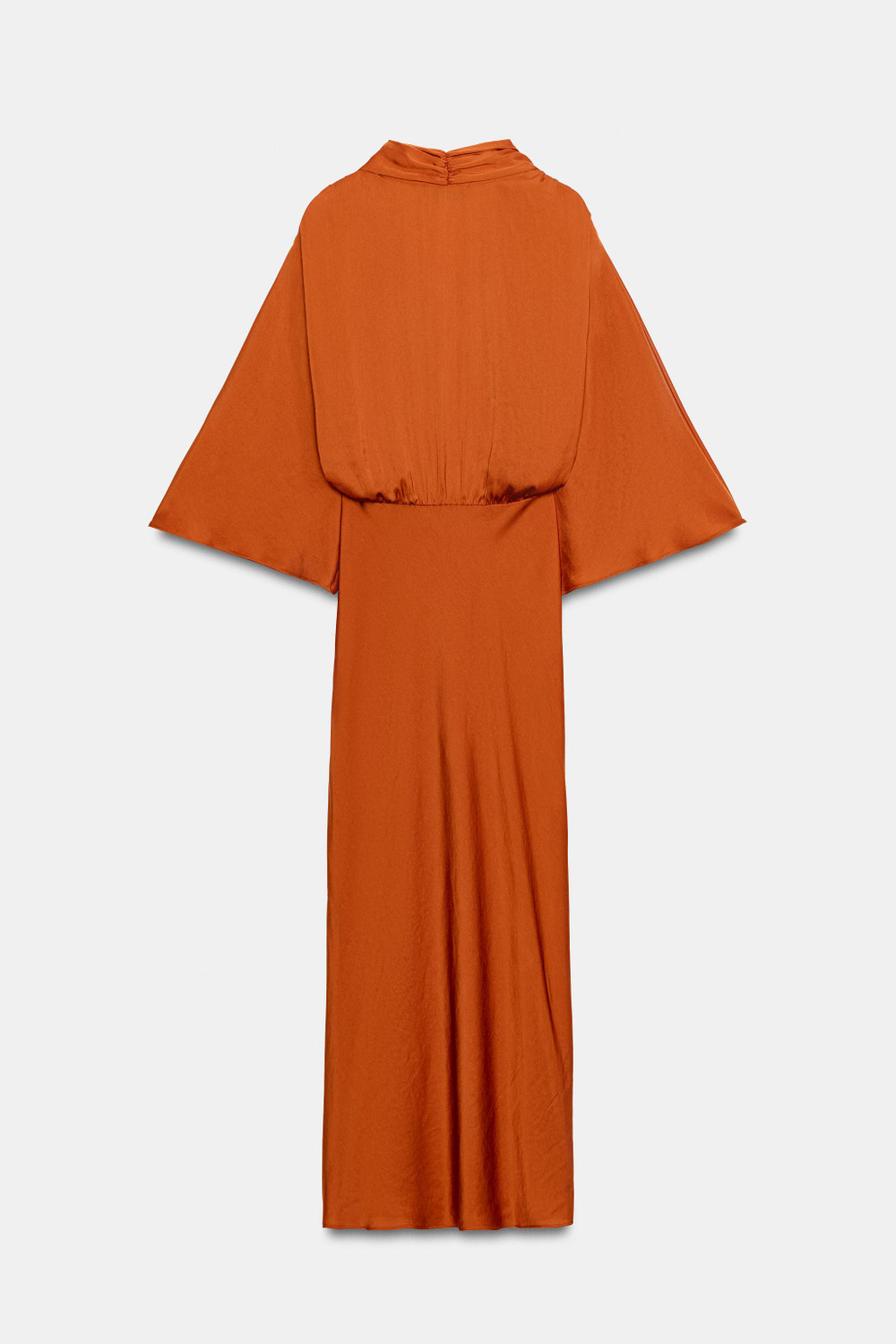 ZARA АТЛАСНОЕ ПЛАТЬЕ МИДИ С ПЛАТКОВЫМ ПРИНТОМ, ОРАНЖЕВЫЙ