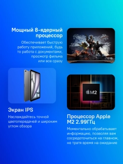 Планшет Apple iPad Air 2024 A2902 M2 2.99 8C RAM8Gb ROM128Gb 11" IPS 2360x1640 iOS серый космос 12Mpix 12Mpix BT WiFi 10hr