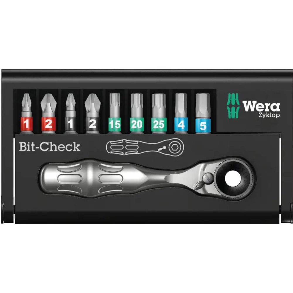Набор бит с трещоткой Bit-Check 10 Zyklop Mini BiTorsion 1 WERA 05057418001