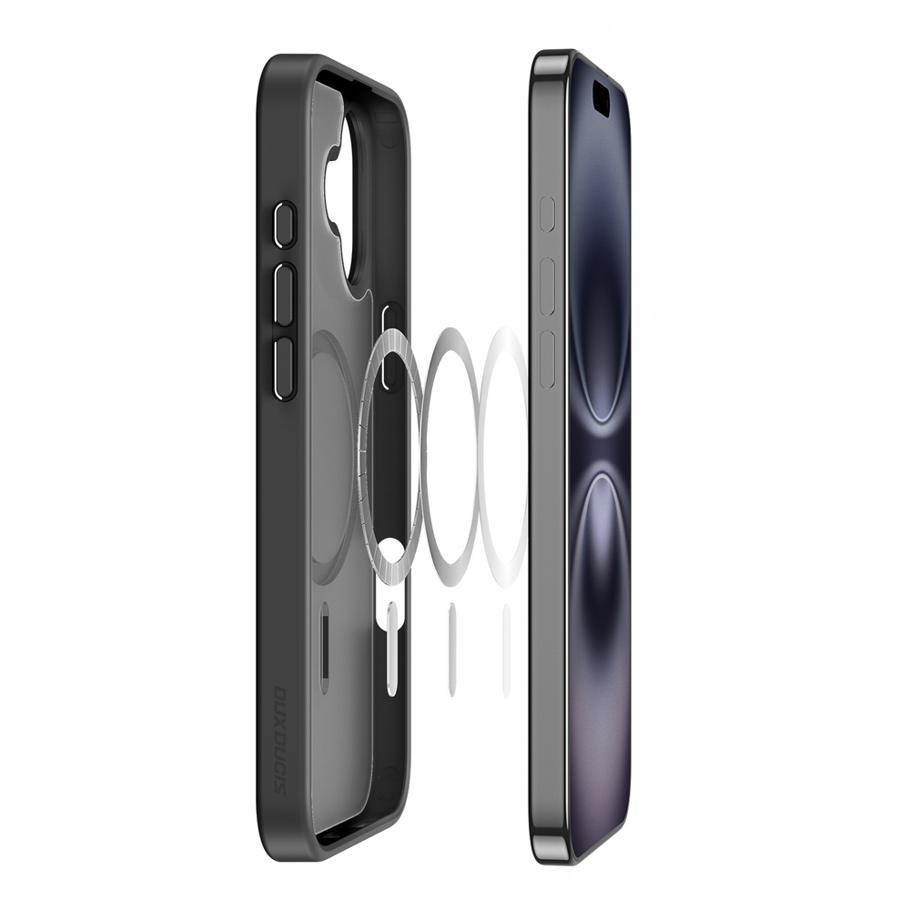 Прозрачный матовый чехол с черными рамками и с поддержкой MagSafe от Dux Ducis для iPhone 16, серия Yind Series Case