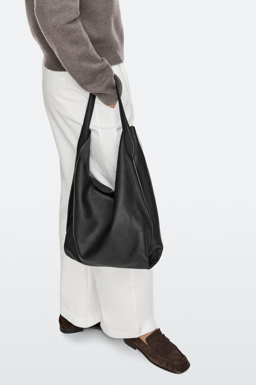 Massimo Dutti Мини-сумка через плечо из кожи наппа, черный