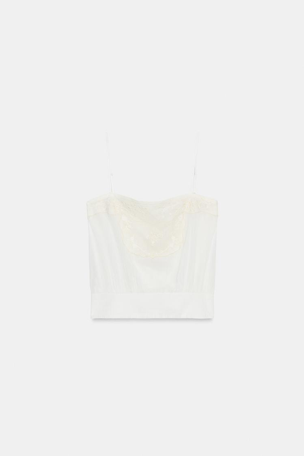ZARA ТОП С ВЫШИВКОЙ, ЖЕЛТОВАТО-БЕЛЫЙ