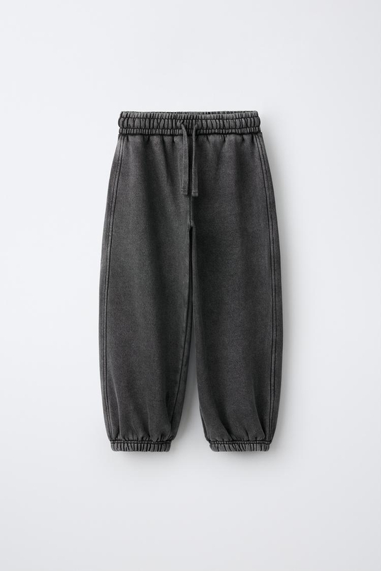 ZARA БРЮКИ-ДЖОГГЕРЫ С ЭФФЕКТОМ ПОТЕРТОСТИ И СТРАЗАМИ, ТЕМНЫЙ АНТРАЦИТ