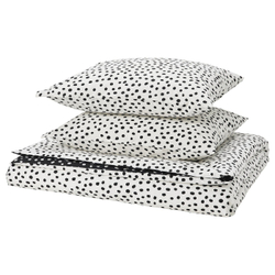IKEA BJÖRKGRÅMAL  (ИКЕА БЙЁРКГРОМАЛ)  -  Пододеяльник и 2 наволочки - чёрно-белый в горошек 200x200/50x60 см