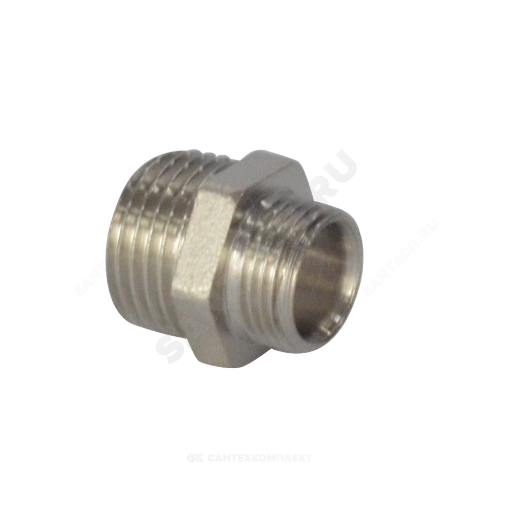 Ниппель латунь никель переходной Ду 32х15 (1 1/4"х1/2") НР RTP (РосТурПласт) 25110