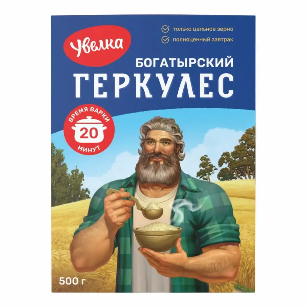 Геркулес Увелка Хлопья овсяные Богатырский 20 минут 500г