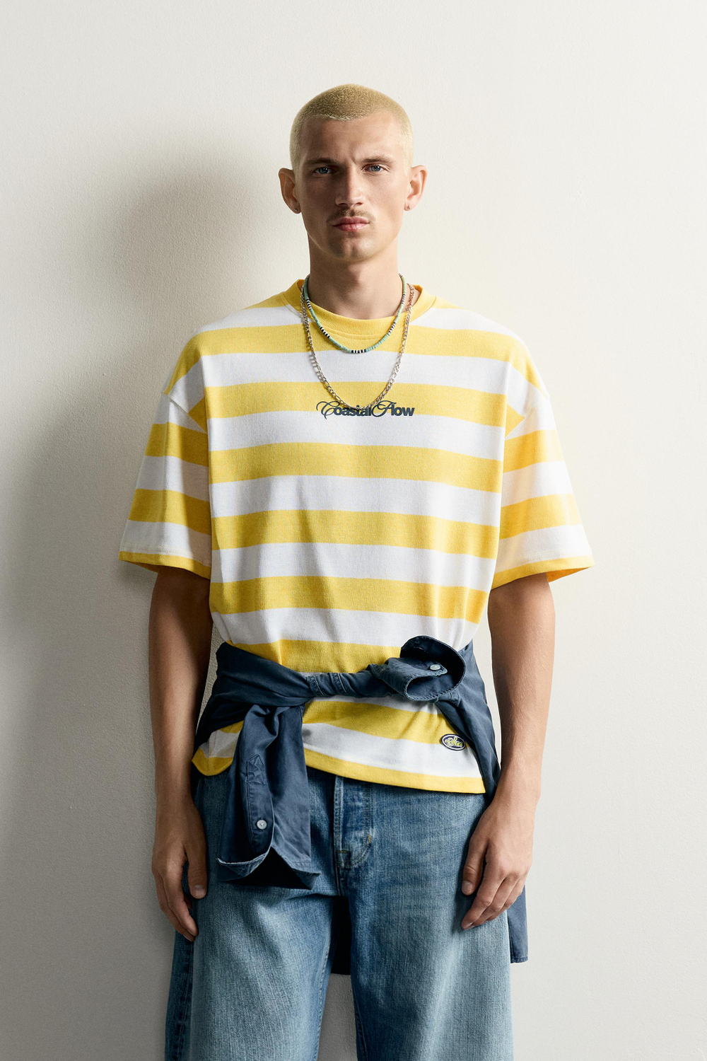 ФУТБОЛКА RELAXED FIT В ПОЛОСКУ С ТЕКСТОМ — ZARA