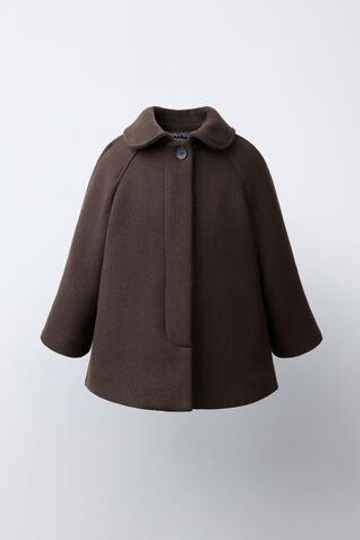 ZARA ПАЛЬТО ИЗ ШЕРСТЯНОЙ ТКАНИ MANTECO, ШОКОЛАДНЫЙ
