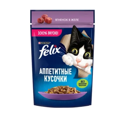 Желе Ягнёнок, 75г влажный корм для кошек Felix