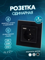 Розетка с заземлением одинарная из стекла с USB и Type-C