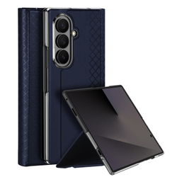 Чехол из кожи синего цвета для Samsung Galaxy Z Fold 8 Ultra, поддержка беспроводной зарядки, серия Bril Series Case (Magnetic Version) от Dux Ducis