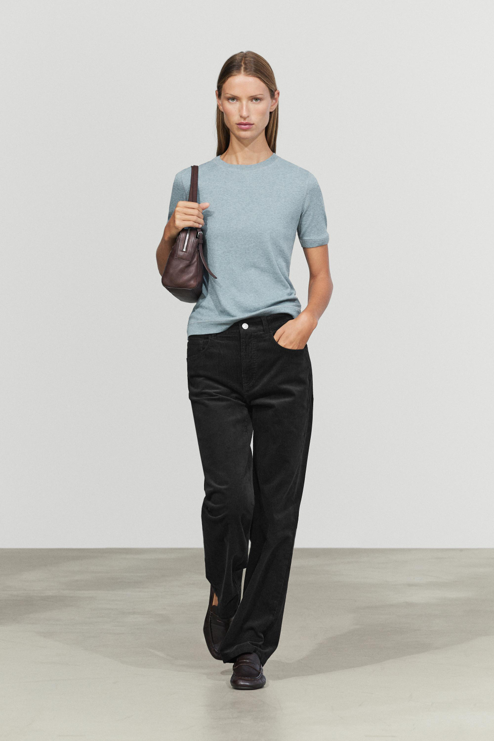 Massimo Dutti Футболка из смесового хлопка с короткими рукавами, индиго