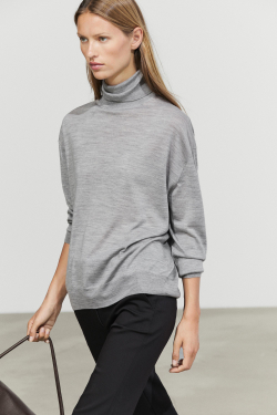 Massimo Dutti Свитер из 100% шерсти с высоким воротником, серый