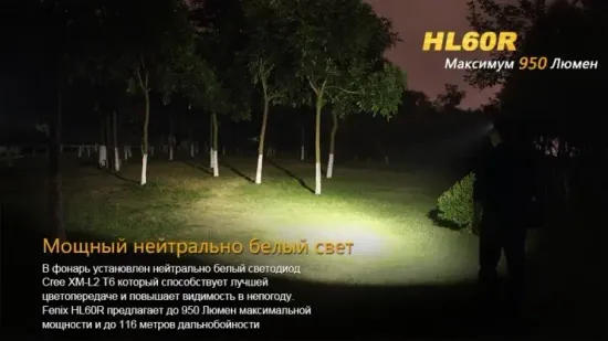 Фонарь Fenix Мод. HL60R черный (950лм-116м)