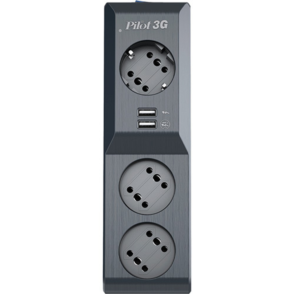 Сетевой фильтр Pilot 3G 3xGP euro outlets, 10А/2.2кВа, 2xUSB, 1.8m