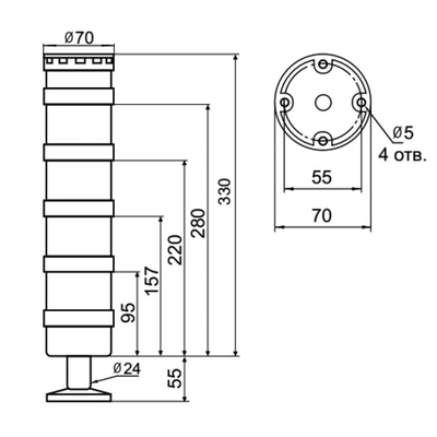 Светосигнальная колонна INNOCONT TL70B-024-RGBW-55