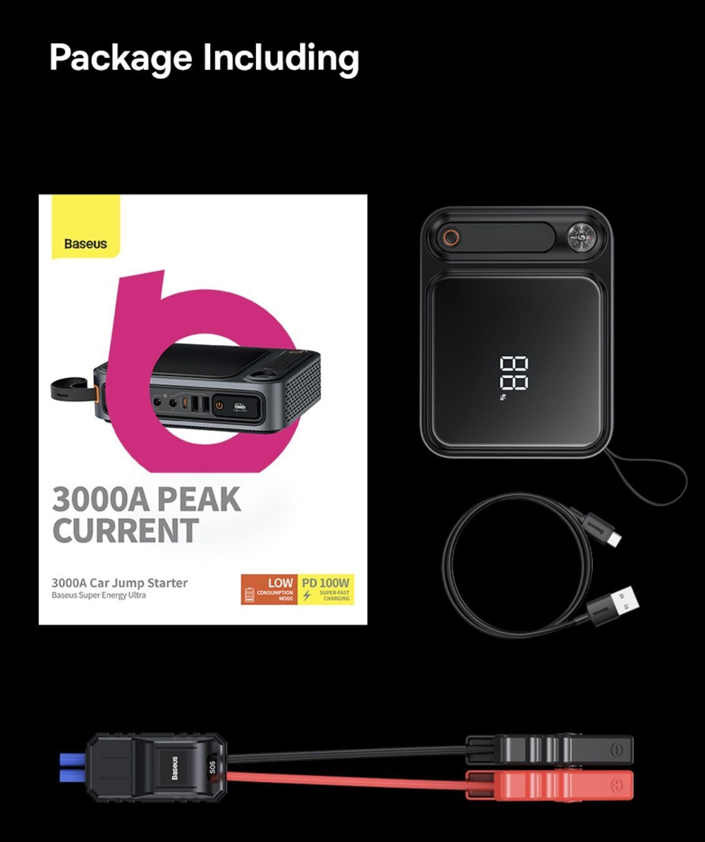 Устройство пусковое портативное бустер 26800mAh 3000A в коробке BASEUS BS-CH005