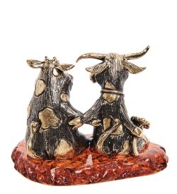 Народные промыслы AM-2813 Фигурка «Парочка Бык и Корова» (латунь, янтарь)