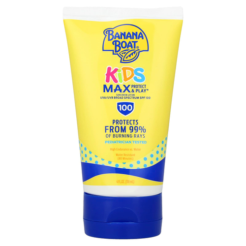 Banana Boat, Kids, Max Protect & Play ™, солнцезащитный лосьон, SPF 100, 118 мл (4 жидк. унц.)