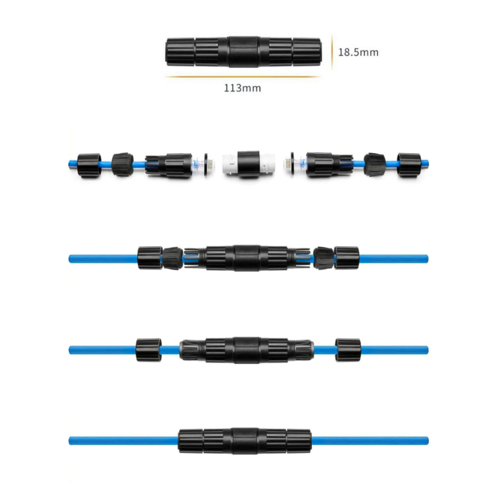 Коннектор RJ45 cat 6, герметичный соединитель для интернет кабеля (бочка), черный, 1 шт