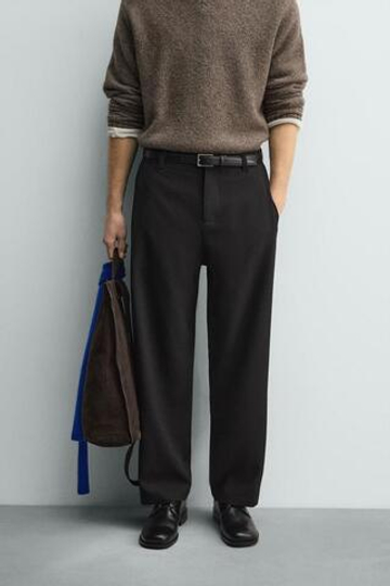 ZARA БРЮКИ RELAXED FIT СО СКЛАДКАМИ, ЧЕРНЫЙ