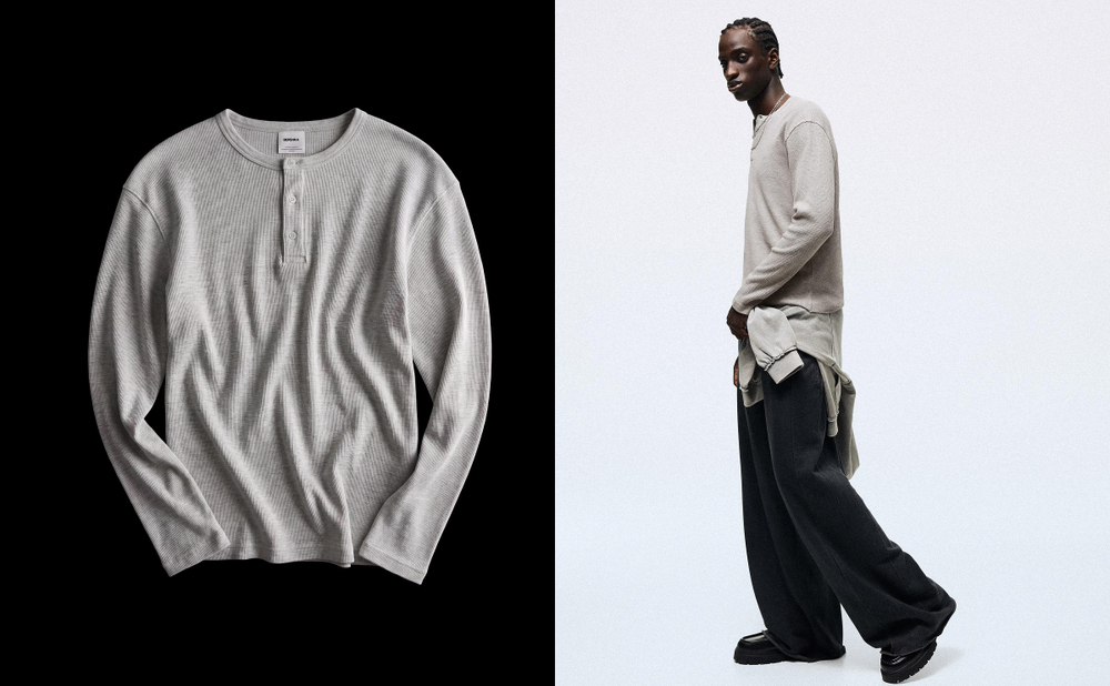 Мужской лонгслив-хенли slim fit - BERSHKA