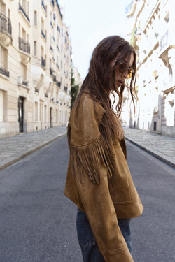 ZARA КУРТКА ИЗ ИСКУССТВЕННОЙ ЗАМШИ С БАХРОМОЙ, РЫЖЕВАТО-КОРИЧНЕВЫЙ