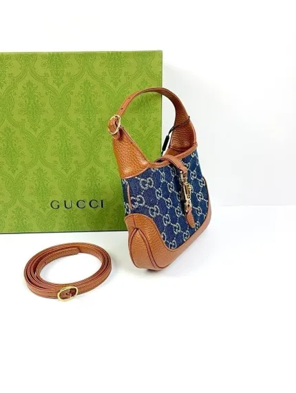 Миниатюрная сумка-хобо Gucci Jackie 1961 коричневый/синий
