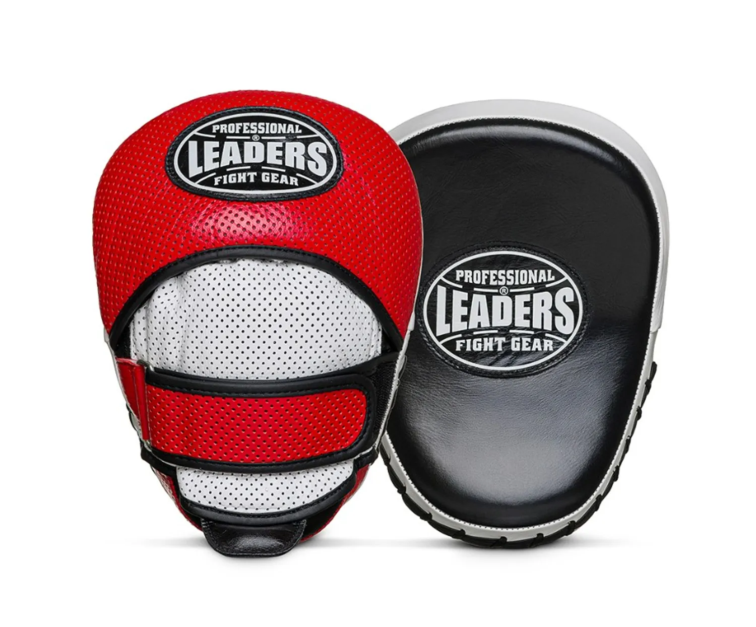 Лапы тренерские LEADERS CLASSIC CURVED BK/RD/WH (ONE, кожа, черный/красный/белый)