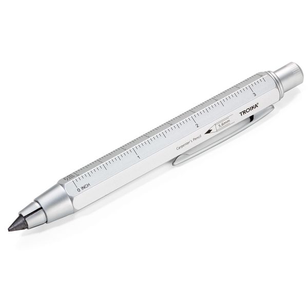 Карандаш Troika многофункциональный с точилкой, металл, 12.2х1.3х1.5 см, серебро