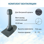 Комплект вентиляции: Вентиляционный выход D110 не утепленный высота H=500 мм, проходной элемент для битумной кровли, колпак вентиляционный D110, серый