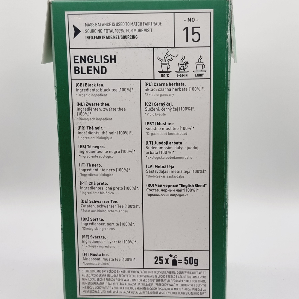 Черный органический чай Bradley's Organic No. 15 English Blend 25 шт (50 г) (Великобритания)