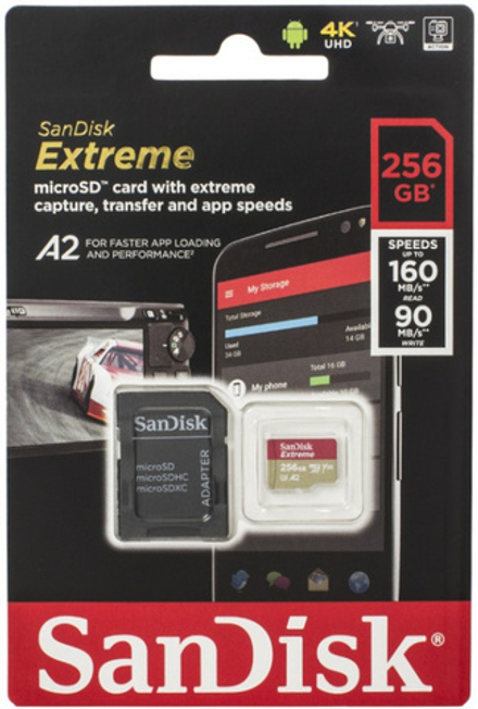 Карта памяти SanDisk Extreme microSDXC 256GB UHS-I U3 V30 A2, R/W 160/90 МБ/с с адаптером