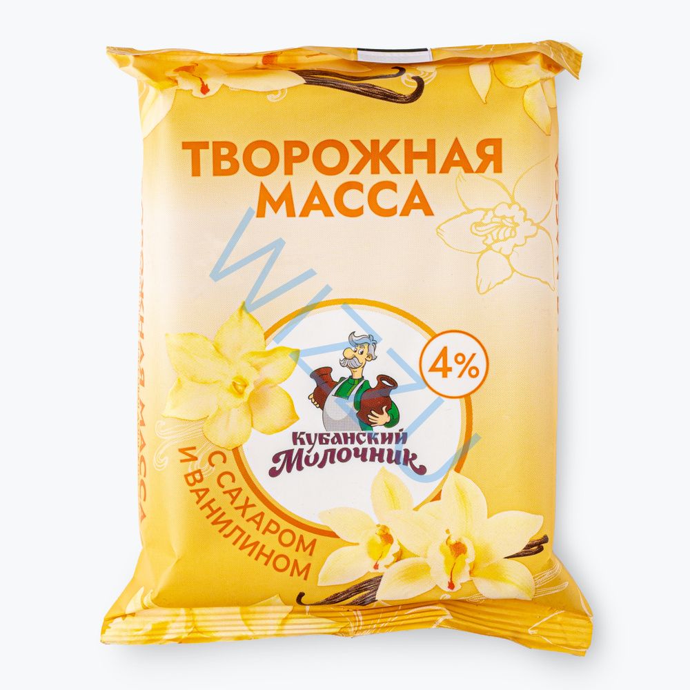 Творожная масса 4% с сахаром и ванилином, фольга, 180г, г/я