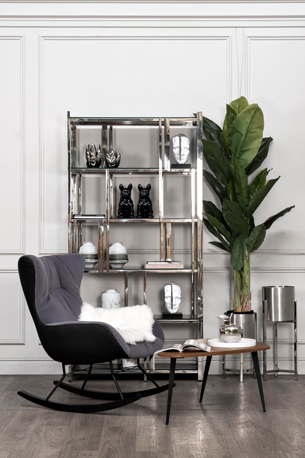 Стеллаж Garda Decor черный-серебряный 13RXSH3052-SILVER