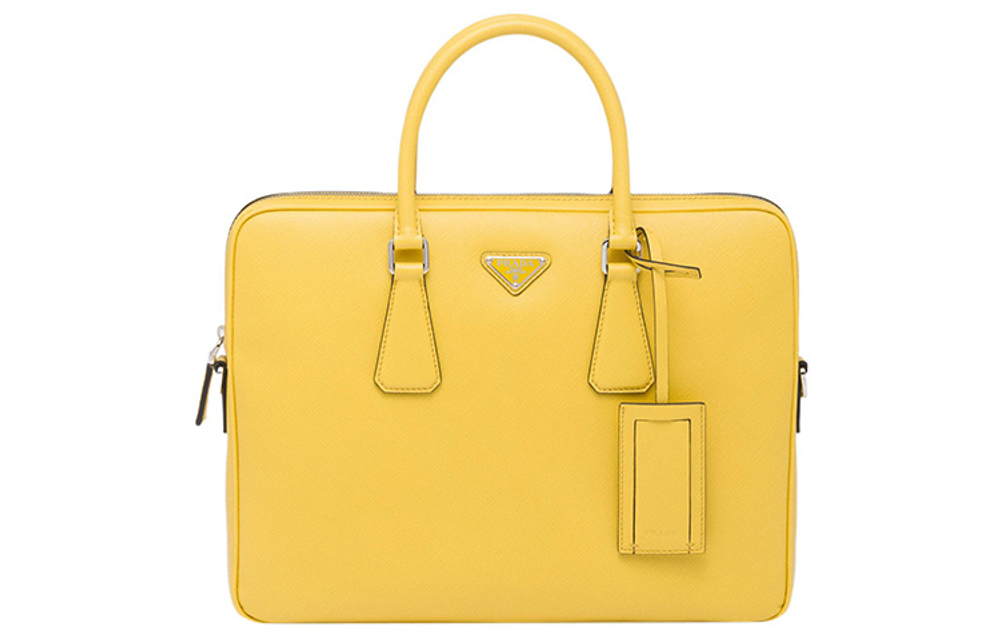 PRADA Leather Handbag Briefcase Men"s Yellow